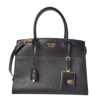Prada Saffiano City Calfskin Medium Esplanade Tote Black 1 of 9