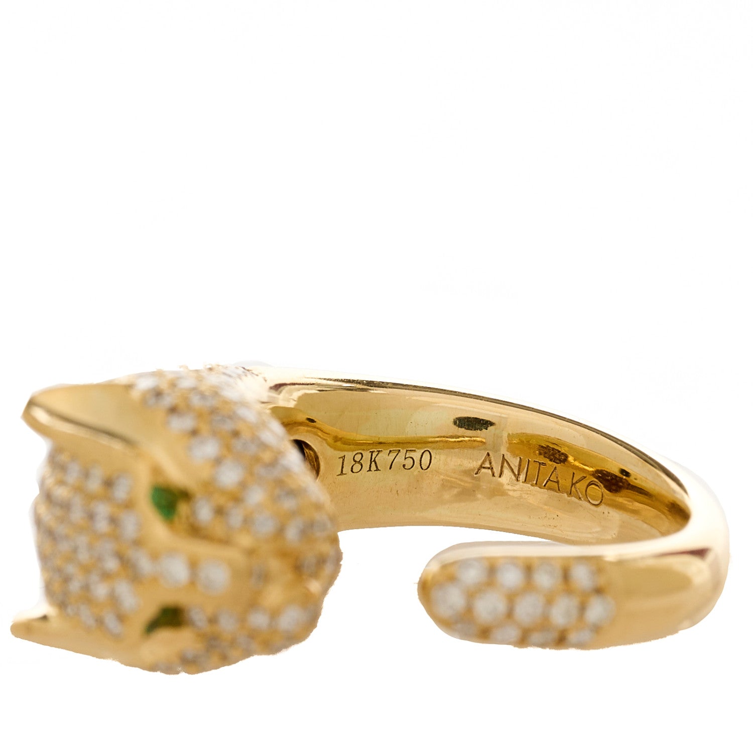 Anita Ko 18K Yellow Gold Diamond Tsavorite Double Headed Panther Ring 2.25 8 of 9