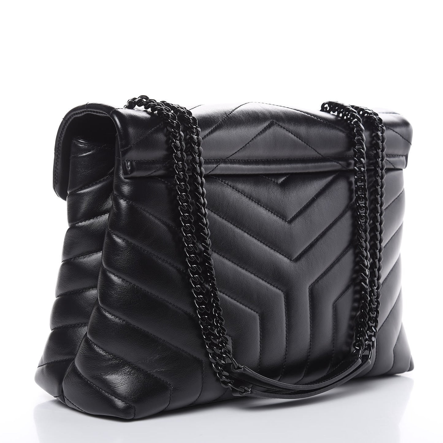 Calfskin Y Quilted Monogram Medium Loulou Chain Satchel Black