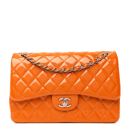 Chanel Patent Quilted Jumbo Double Flap Orange 1 of 13