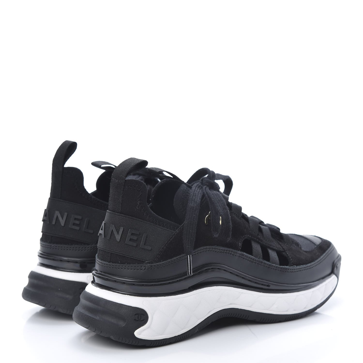 Chanel Fabric Calfskin Suede CC Sneakers 36 Black 4 of 8