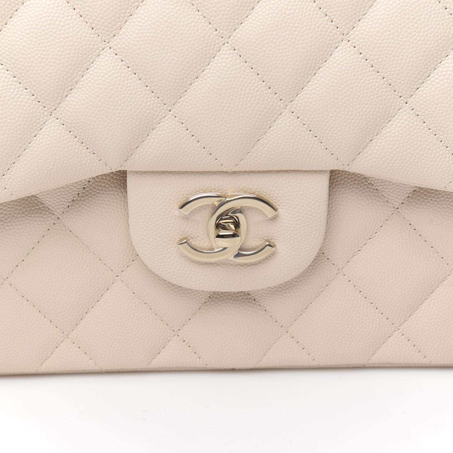 Caviar Quilted Jumbo Double Flap Beige Clair