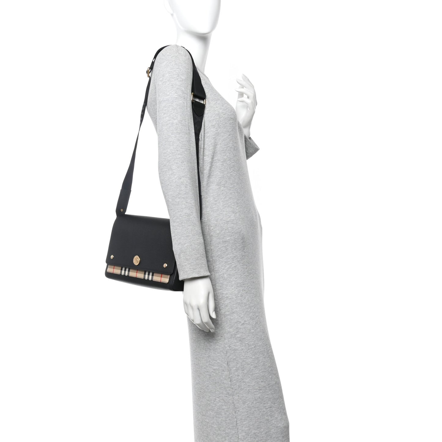 Grainy Calfskin Vintage Check Note Crossbody Bag Black