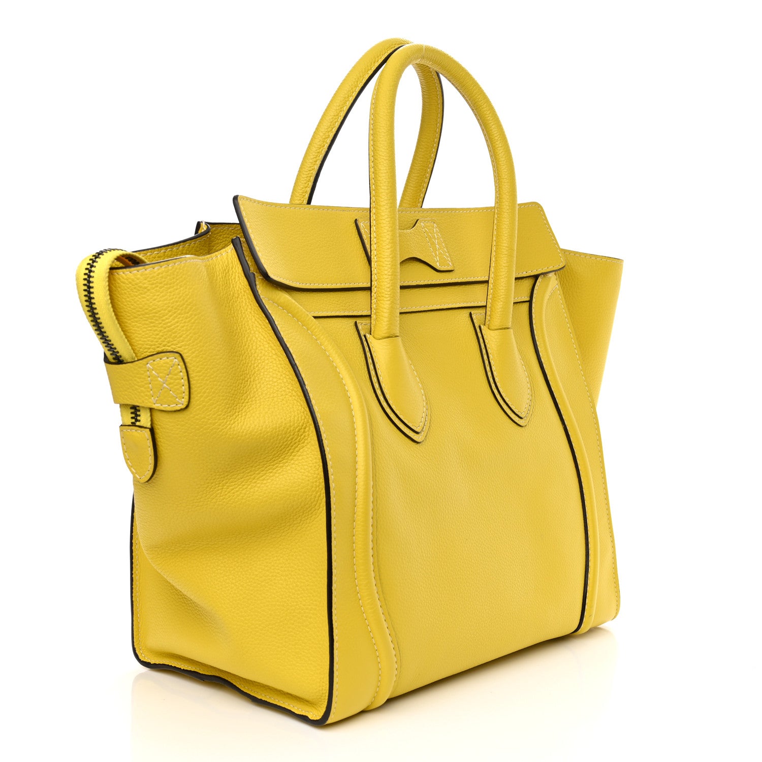 Celine Drummed Calfskin Mini Luggage Citron 3 of 10
