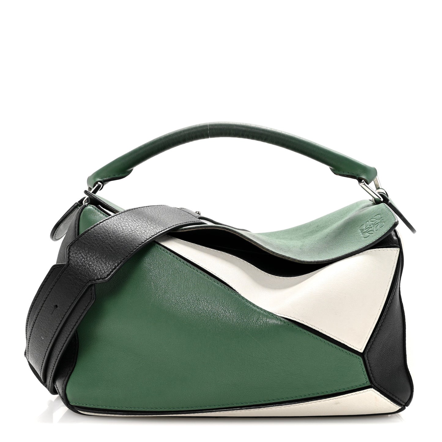 Calfskin Medium Puzzle Bag Sea Water Green White Black