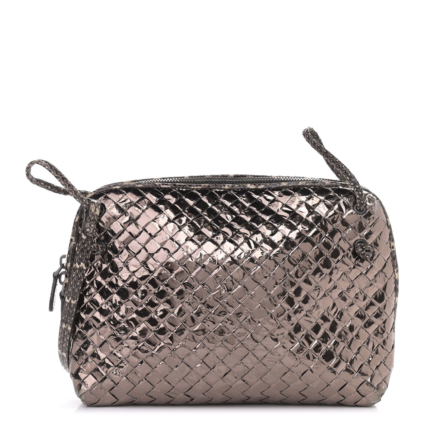 Bottega Veneta Metallic Ayers Intrecciato Nodini Crossbody Messenger Pewter 1 of 9