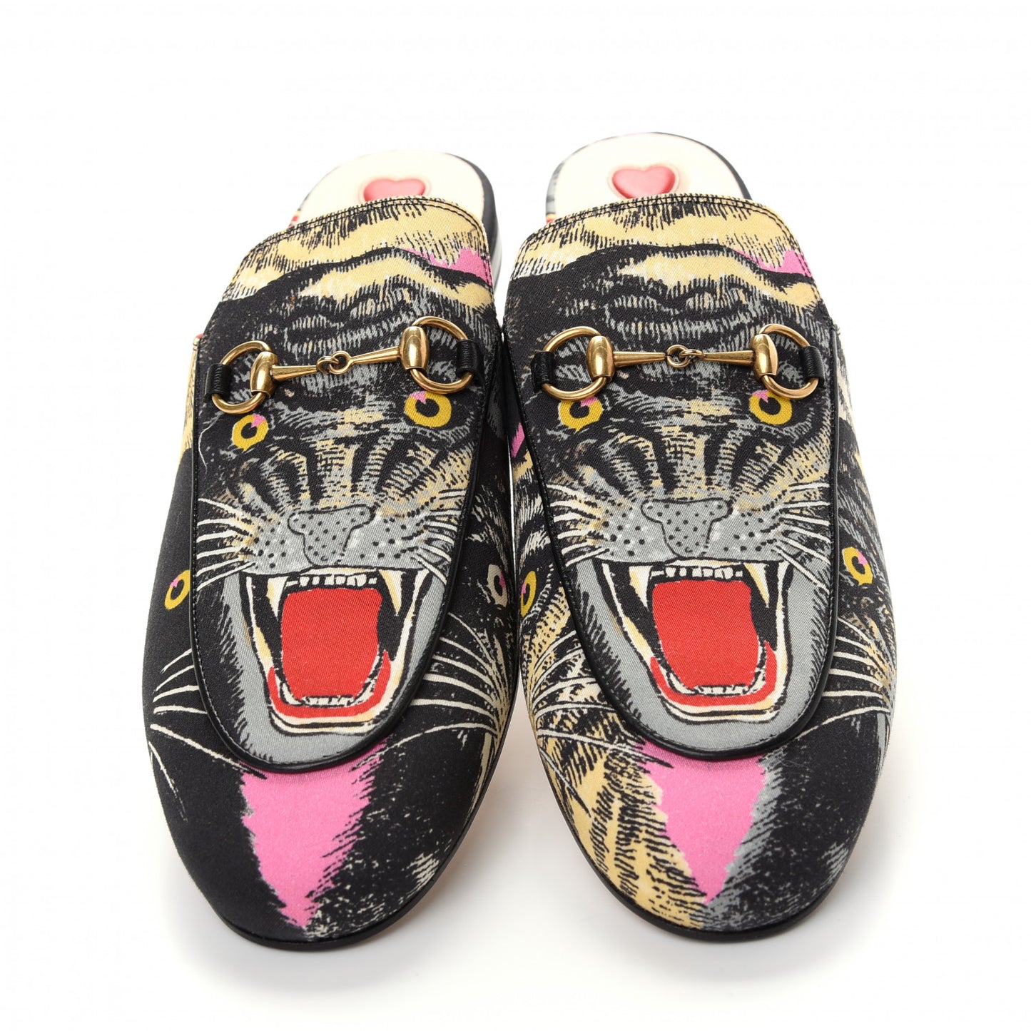 Satin Angry Cat Printed Womens Princetown Slippers 41 Black