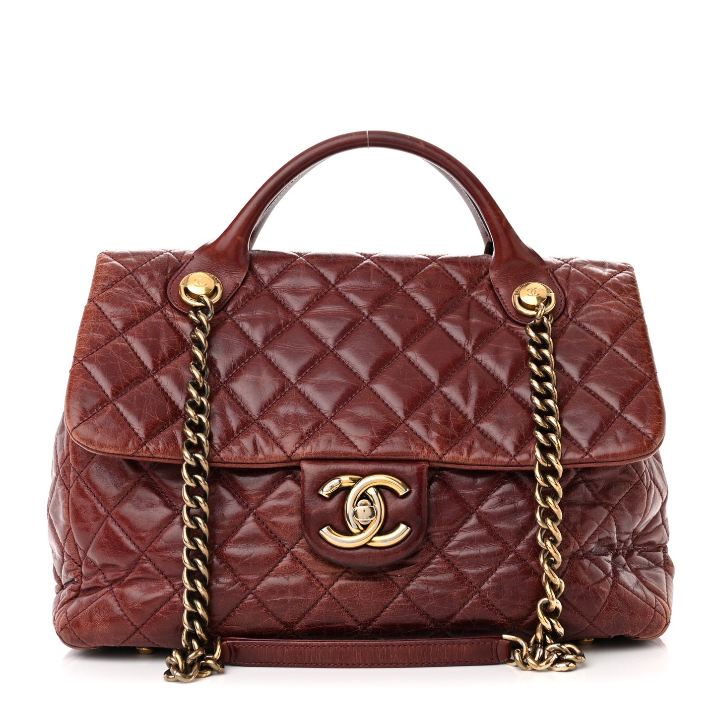 Glazed Calfskin Castle Rock Large Flap Burgundy