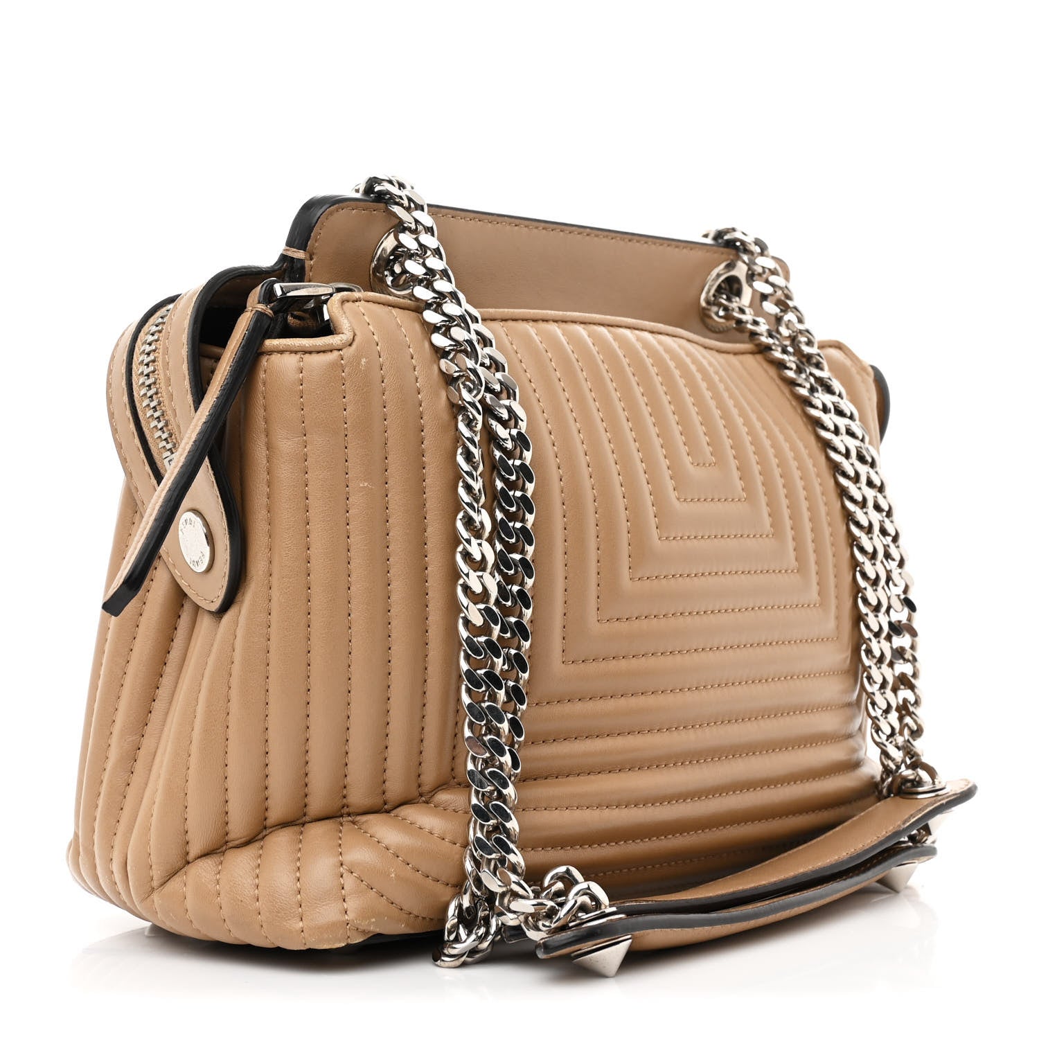 Fendi Shiny Nappa Trapuntata Small DotCom Click Chain Satchel Cuoio 3 of 17