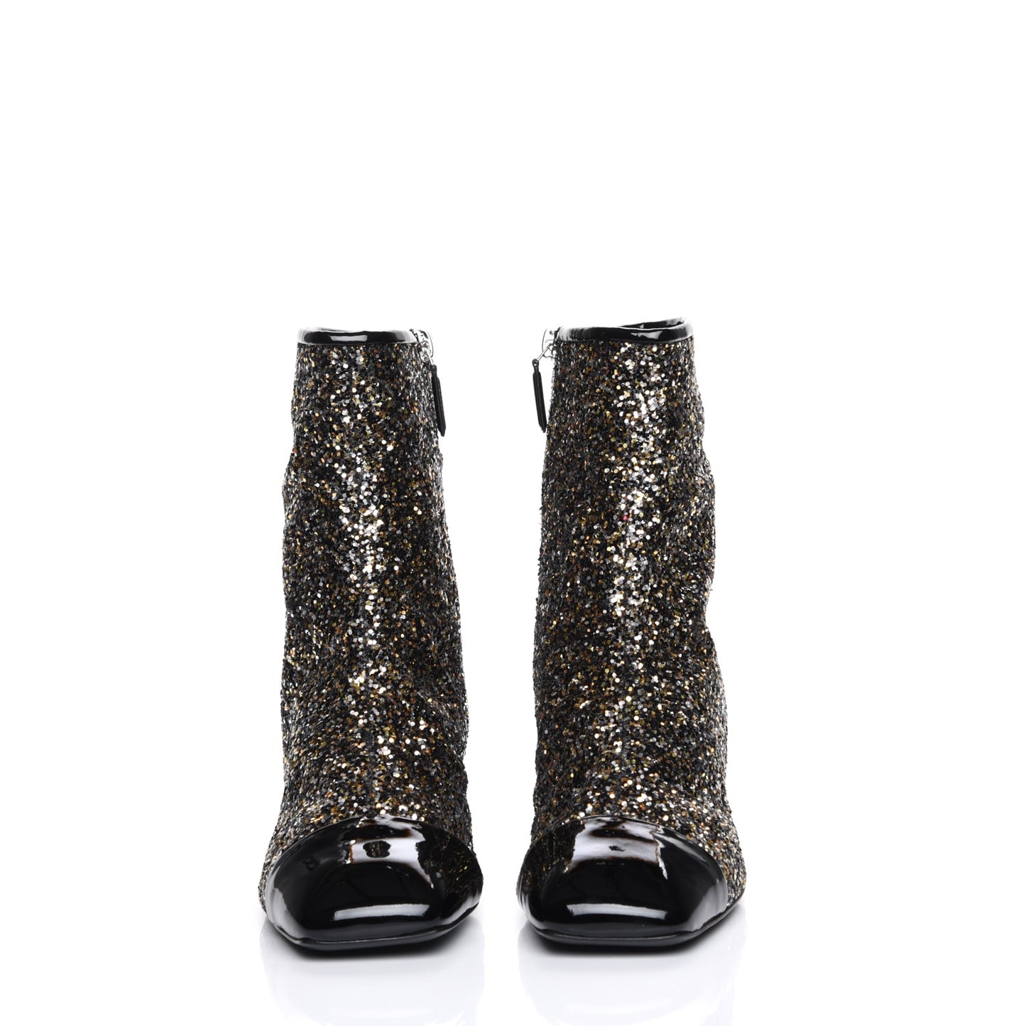 Glitter Patent Cap Toe Short Boots 40 Bronze Black