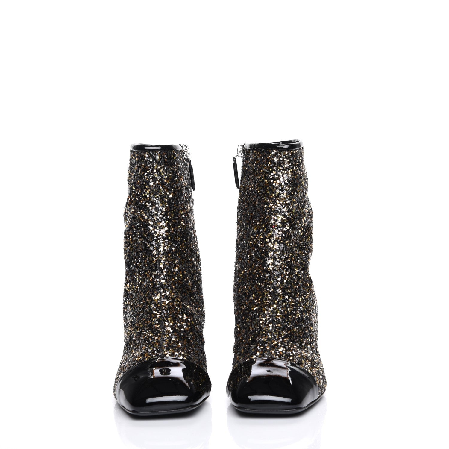 Chanel Glitter Patent Cap Toe Short Boots 40 Bronze Black 2 of 9