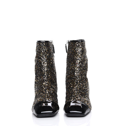 Chanel Glitter Patent Cap Toe Short Boots 40 Bronze Black 2 of 9