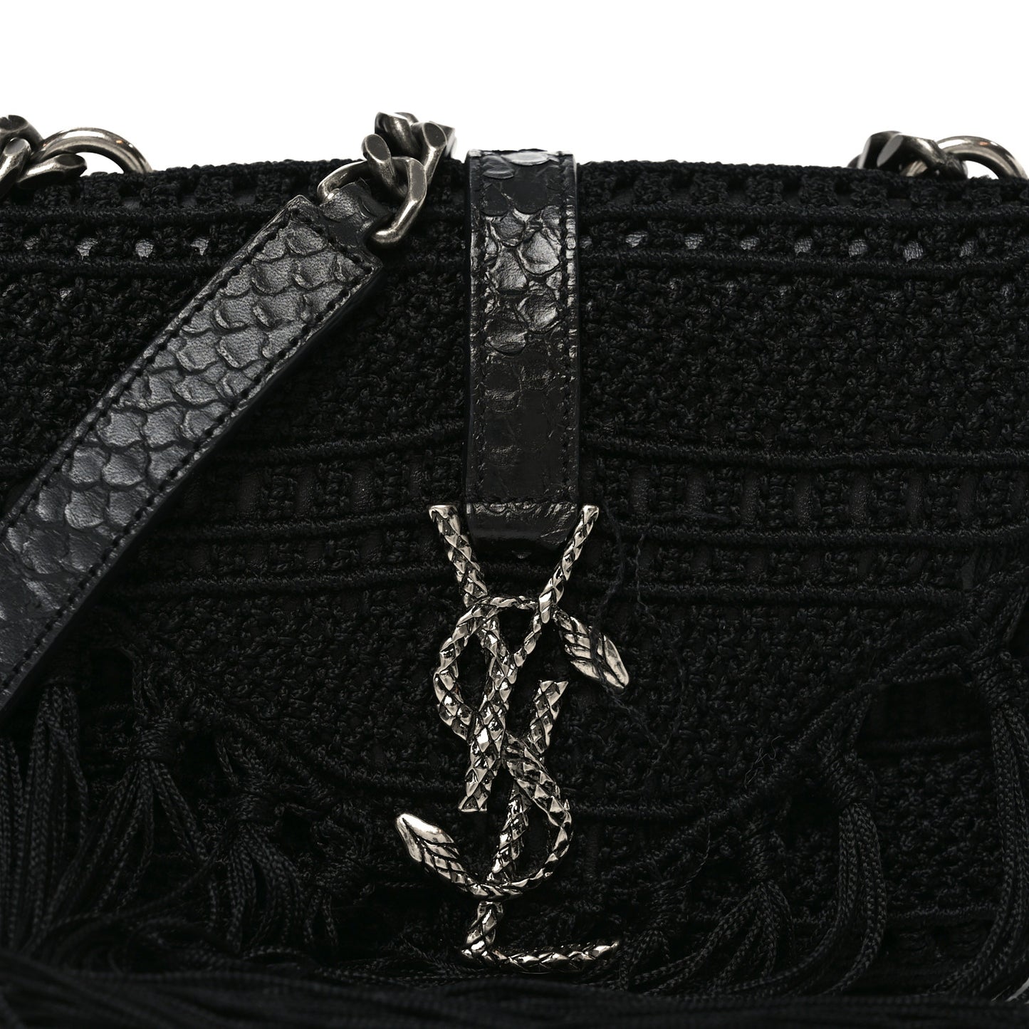 Calfskin Crochet Baby Monogram Chain Satchel Black