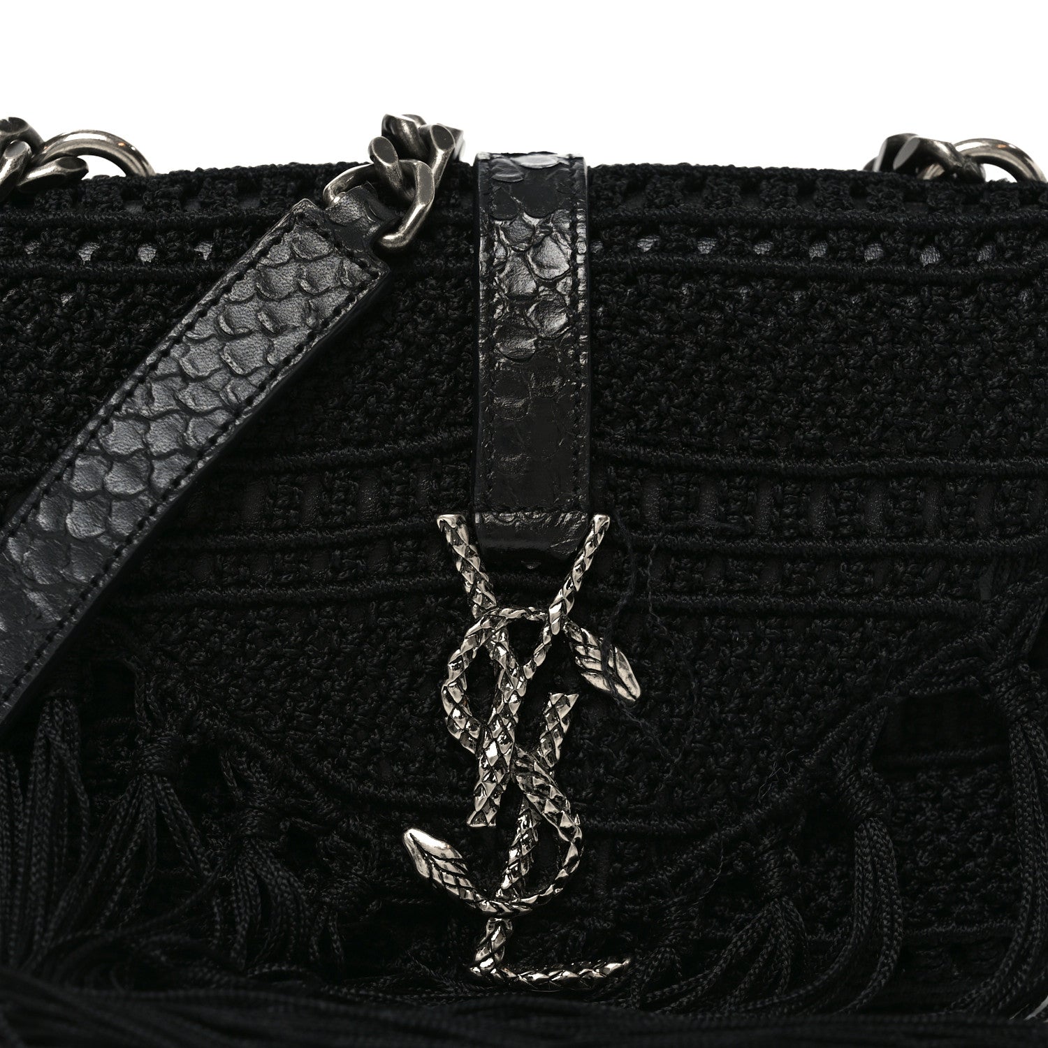 Saint Laurent Calfskin Crochet Baby Monogram Chain Satchel Black 8 of 10