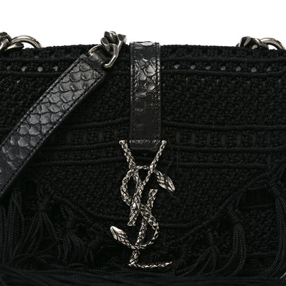 Saint Laurent Calfskin Crochet Baby Monogram Chain Satchel Black 8 of 10