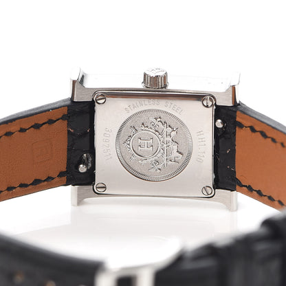 Hermes Stainless Steel Alligator Diamond Mother of Pearl 17.2mm Heure H Hour Quartz Watch Noir 4 of 5