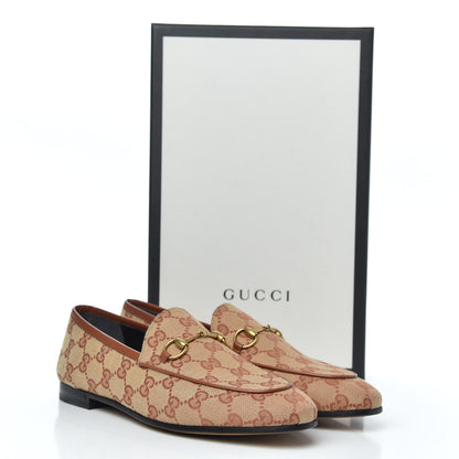Gucci Canvas GG Monogram Horsebit Womens Jordaan Loafers 38 Beige Ruggine Rust 9 of 9
