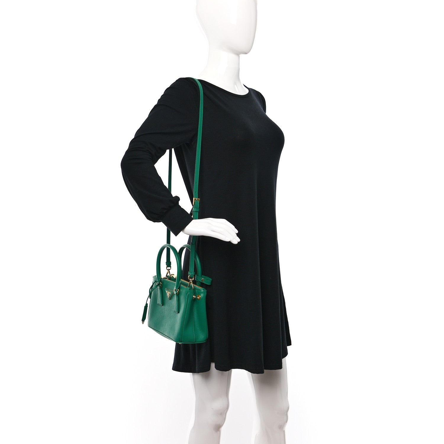 Prada Saffiano Lux Mini Galleria Double Zip Tote Biliardo 2 of 12