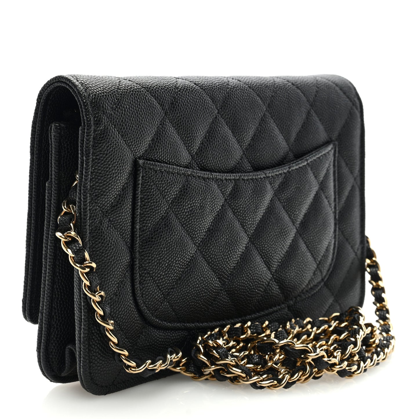 Caviar Quilted Crystal Enamel CC Wallet On Chain WOC Black