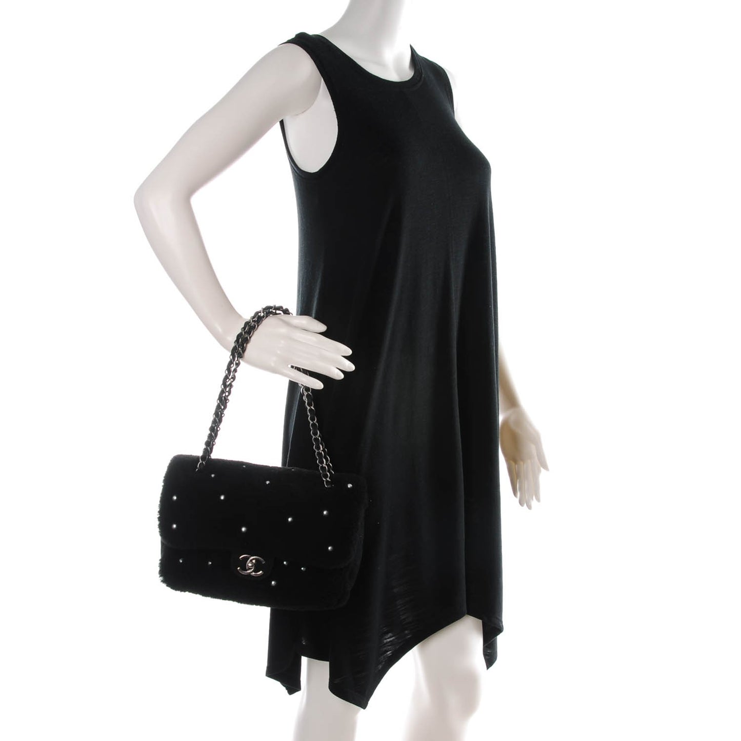 Shearling Lambskin Pearl Flap Black