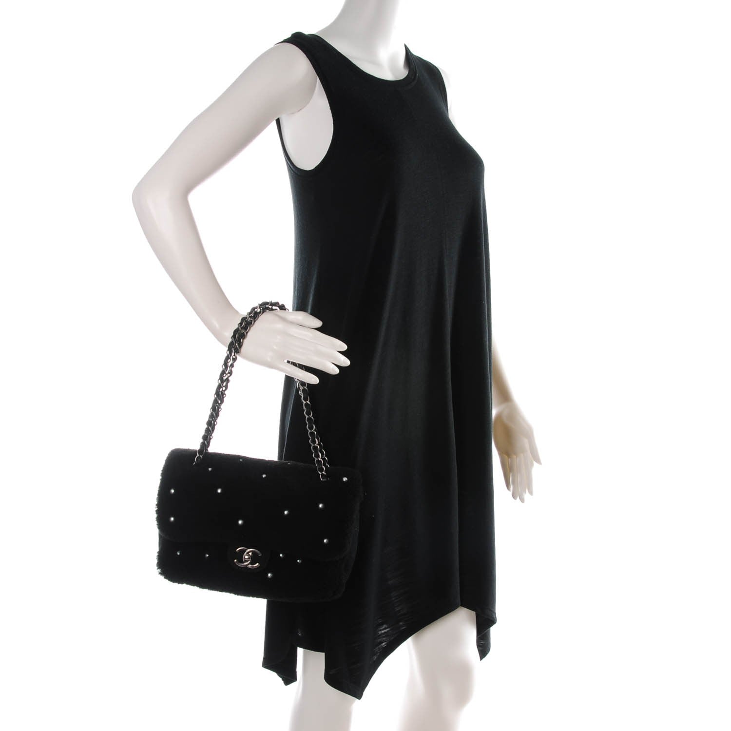 Chanel Shearling Lambskin Pearl Flap Black 2 of 8