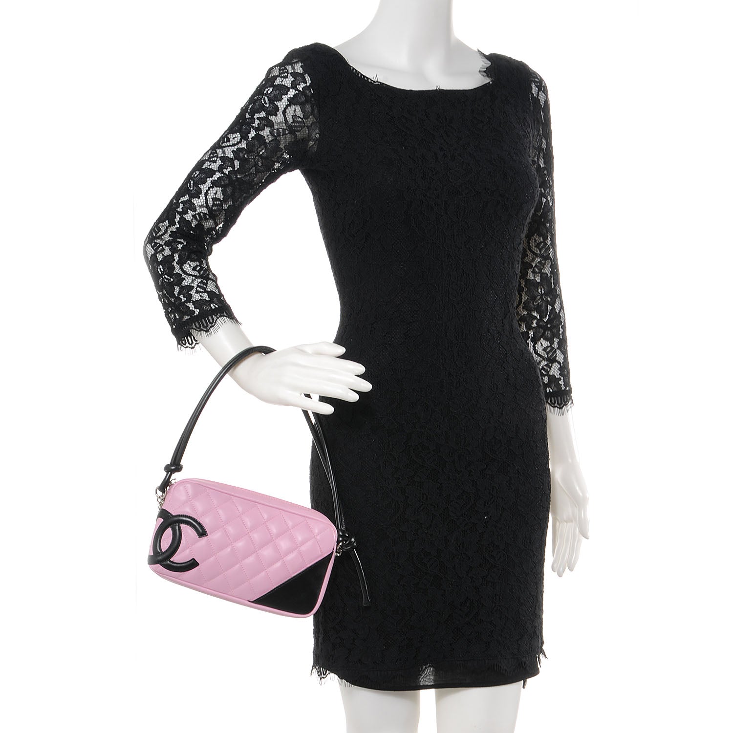 Chanel Calfskin Quilted Cambon Pochette Pink Black 2 of 9