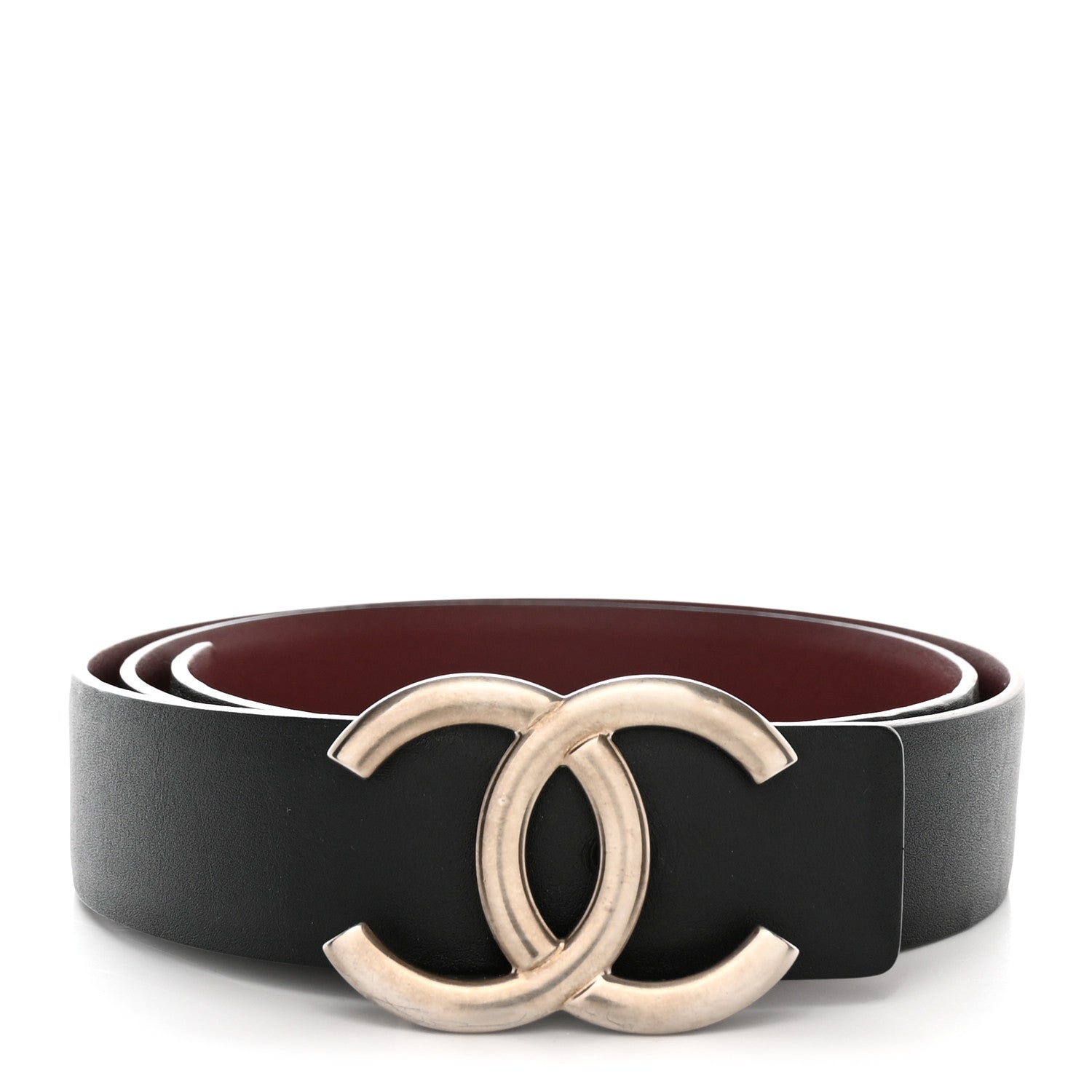 Chanel Calfskin CC Reversible Belt 75 30 Black Burgundy 1 of 10