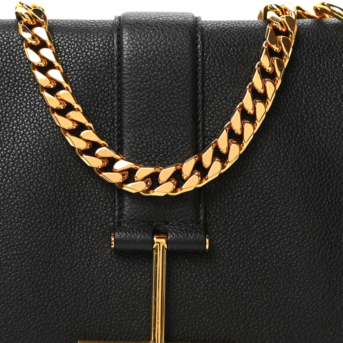 Grained Calfskin Tara Chain Shoulder Bag Black