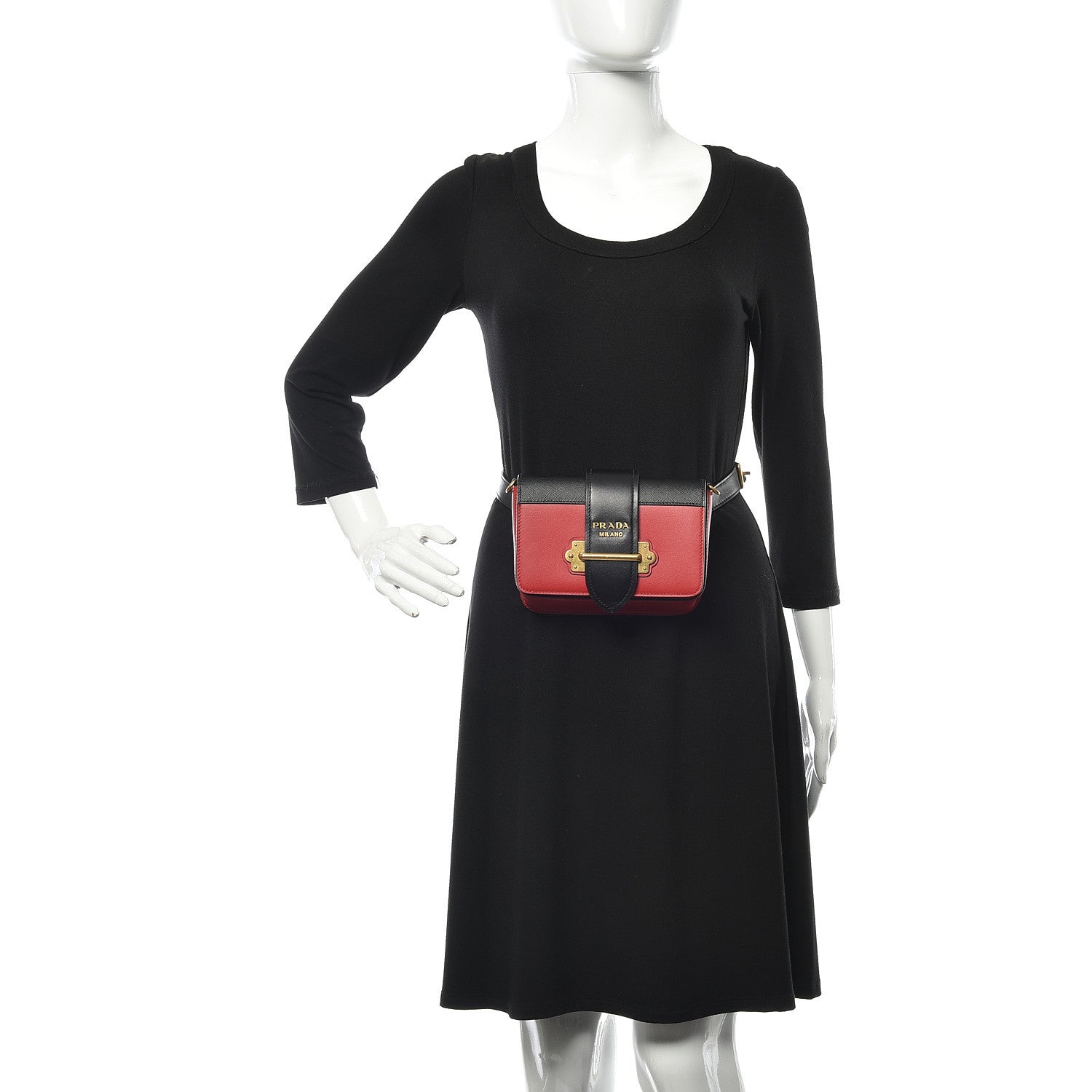 Prada Saffiano City Calf Cahier Belt Bag Fuoco Black 3 of 10