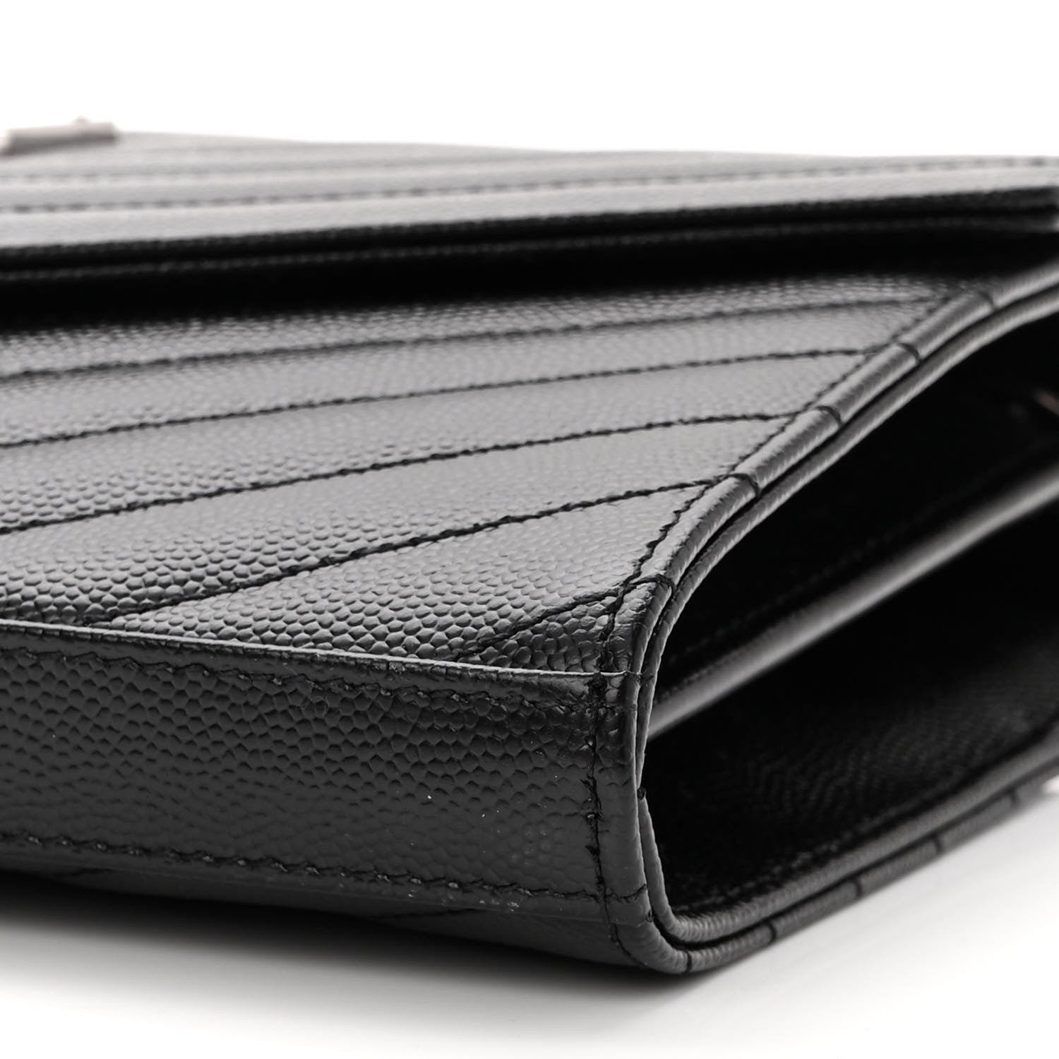 Saint Laurent Grain De Poudre Matelasse Chevron Monogram Chain Wallet Black 9 of 9