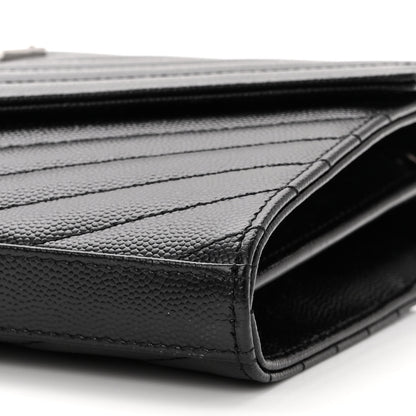 Saint Laurent Grain De Poudre Matelasse Chevron Monogram Chain Wallet Black 9 of 9