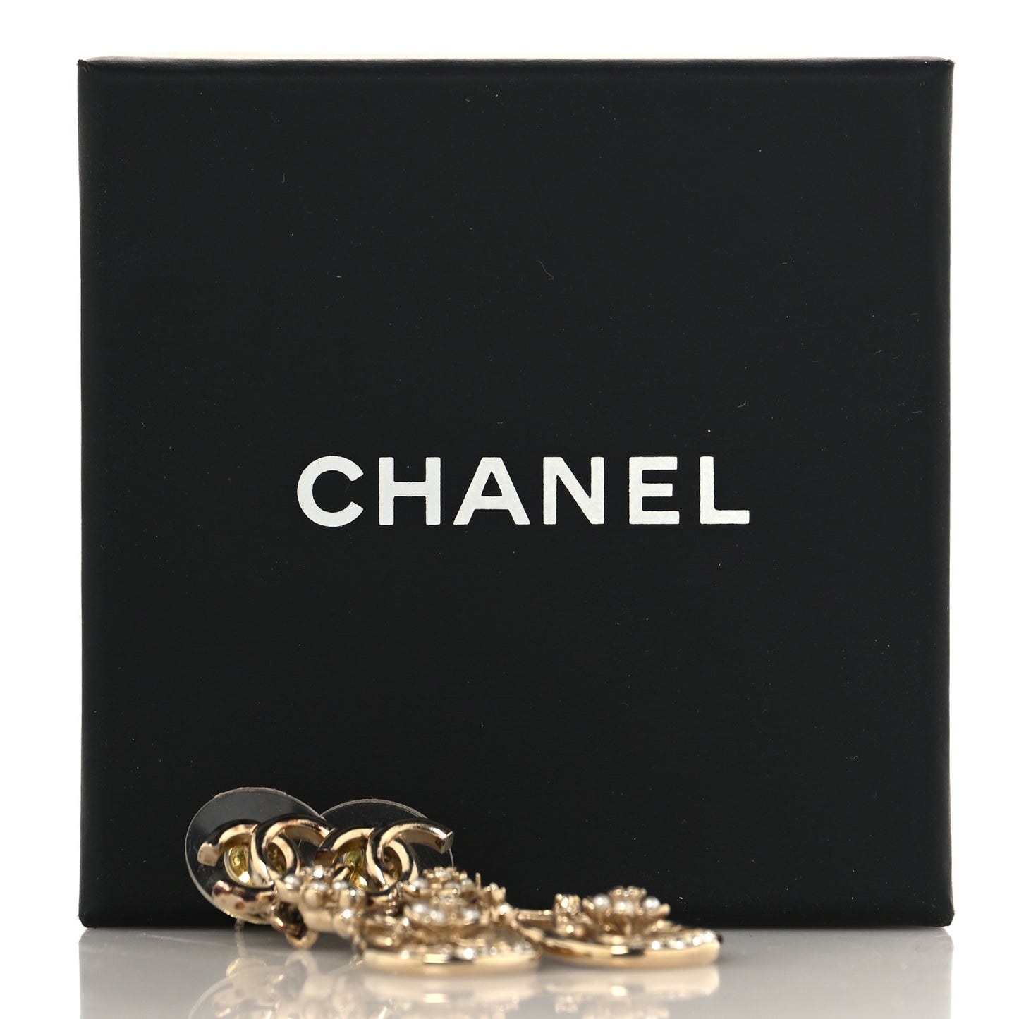 Pearl Crystal CC Drop Earrings Gold