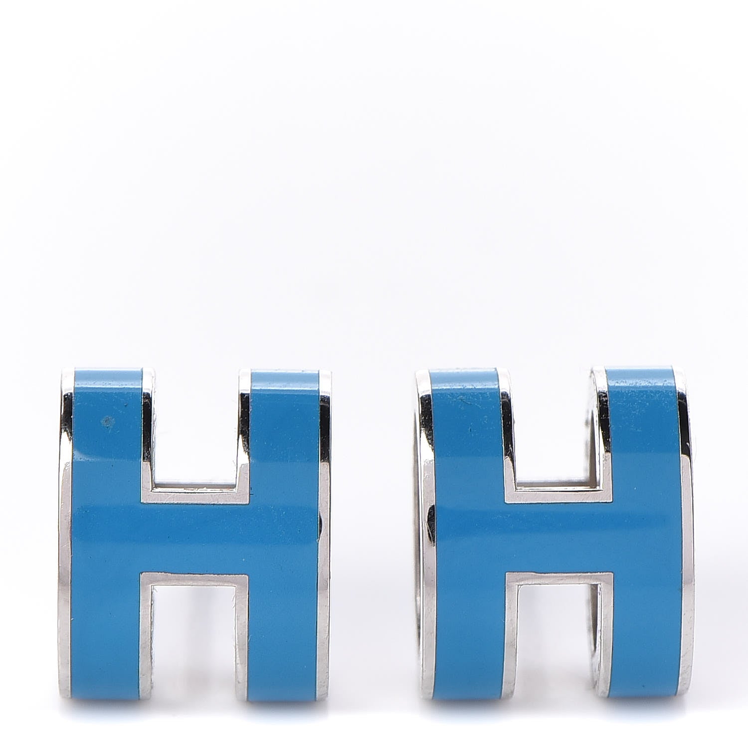 Hermes Palladium Lacquered Pop H Earrings Bleu Paradis 1 of 5