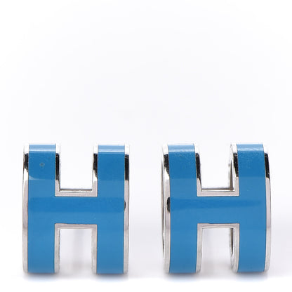 Hermes Palladium Lacquered Pop H Earrings Bleu Paradis 1 of 5