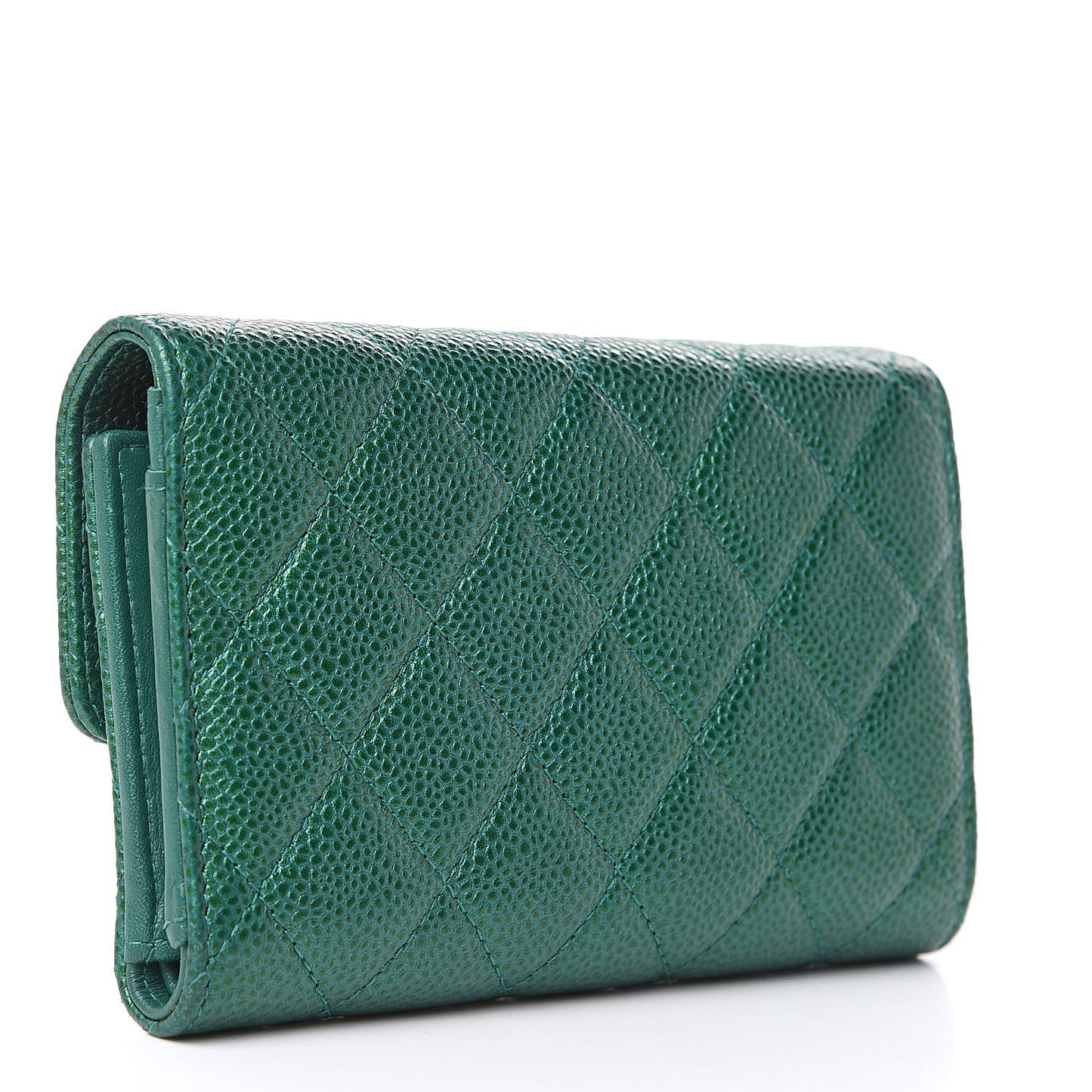 Metallic Caviar Quilted Medium Flap Wallet Green