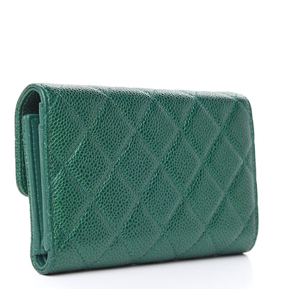 Chanel Metallic Caviar Quilted Medium Flap Wallet Green 3 of 11