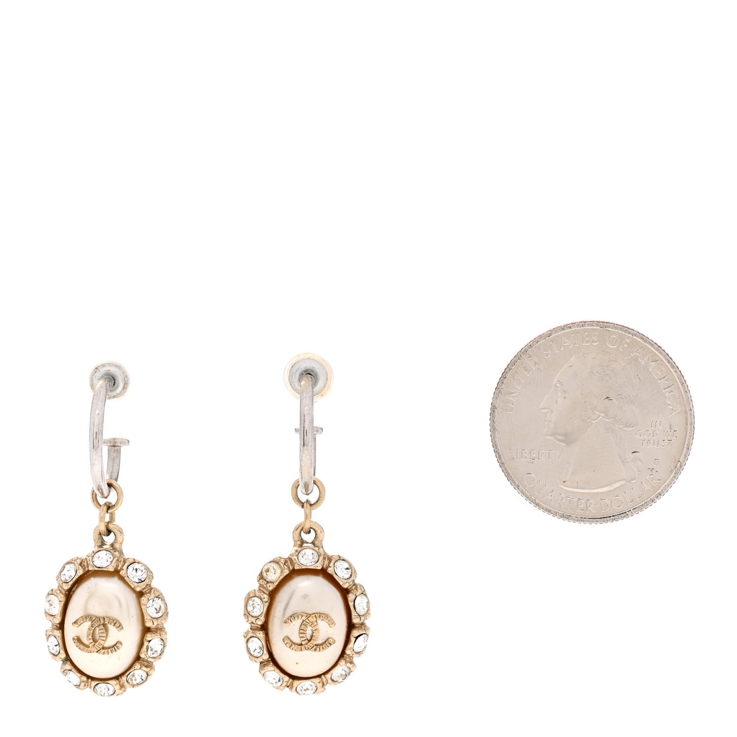 Crystal Pearl CC Drop Earrings Silver Gold