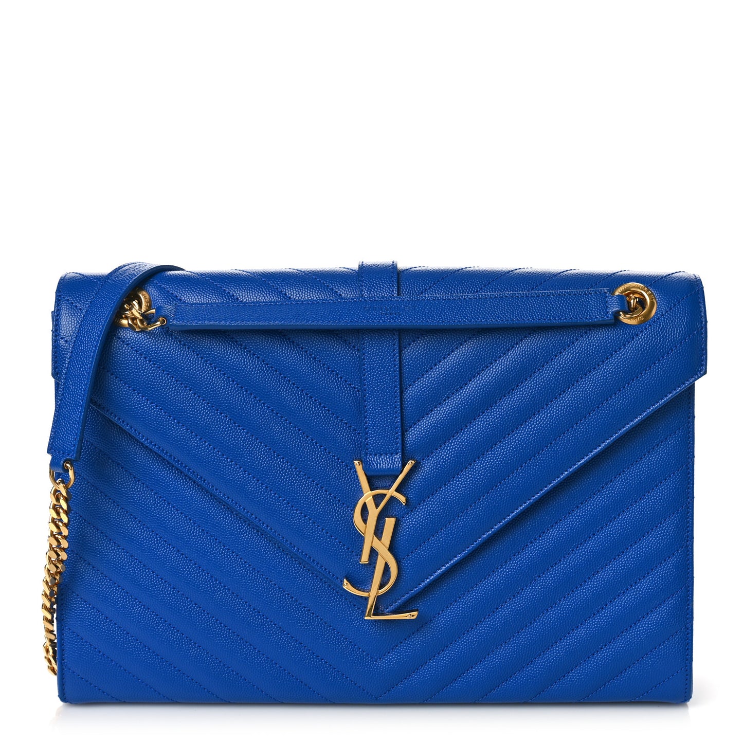 Grain De Poudre Matelasse Chevron Large Monogram Satchel Blue Majorelle