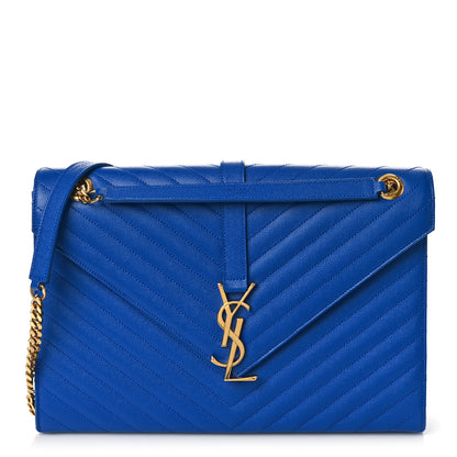 Saint Laurent Grain De Poudre Matelasse Chevron Large Monogram Satchel Blue Majorelle 1 of 9
