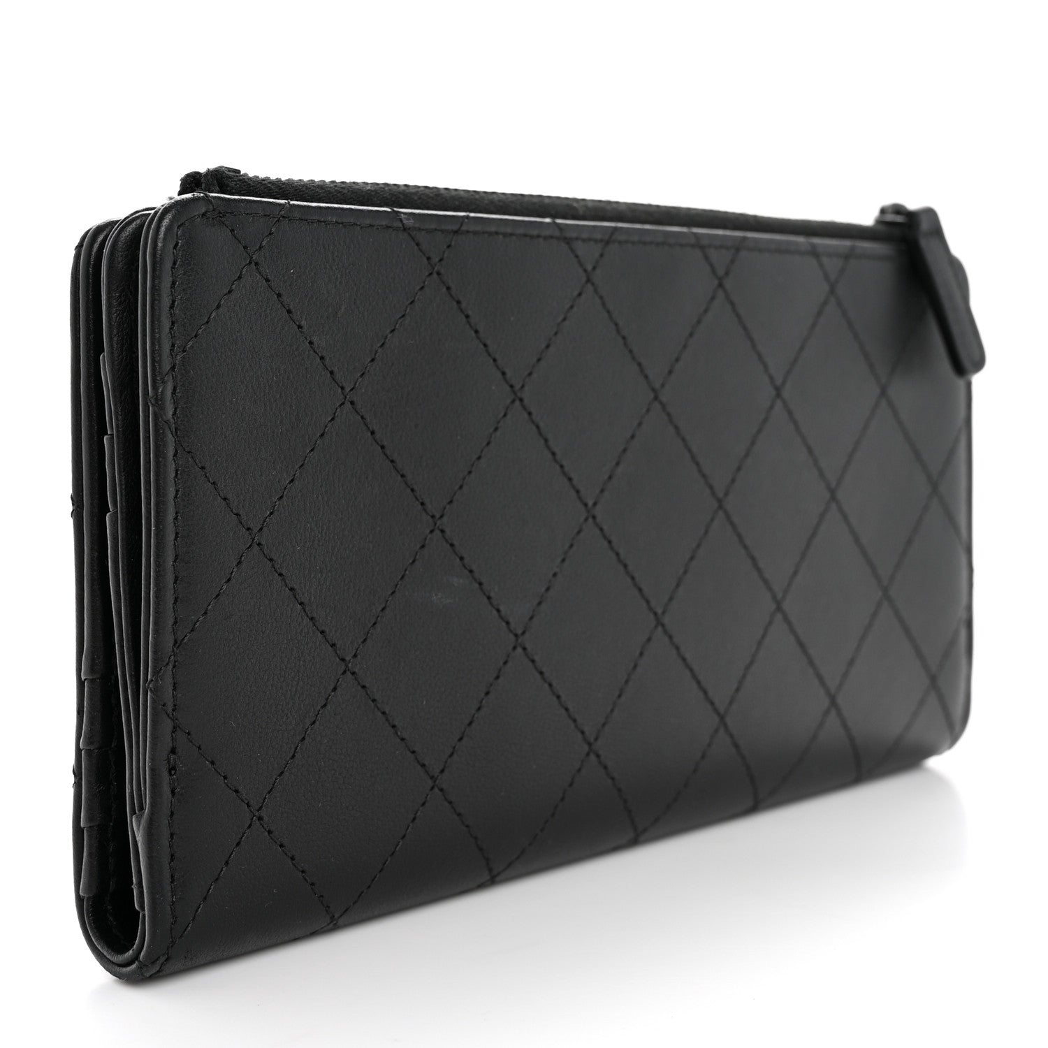 Chanel Grained Calfskin Quilted Long Zipped Wallet So Black 3 of 8