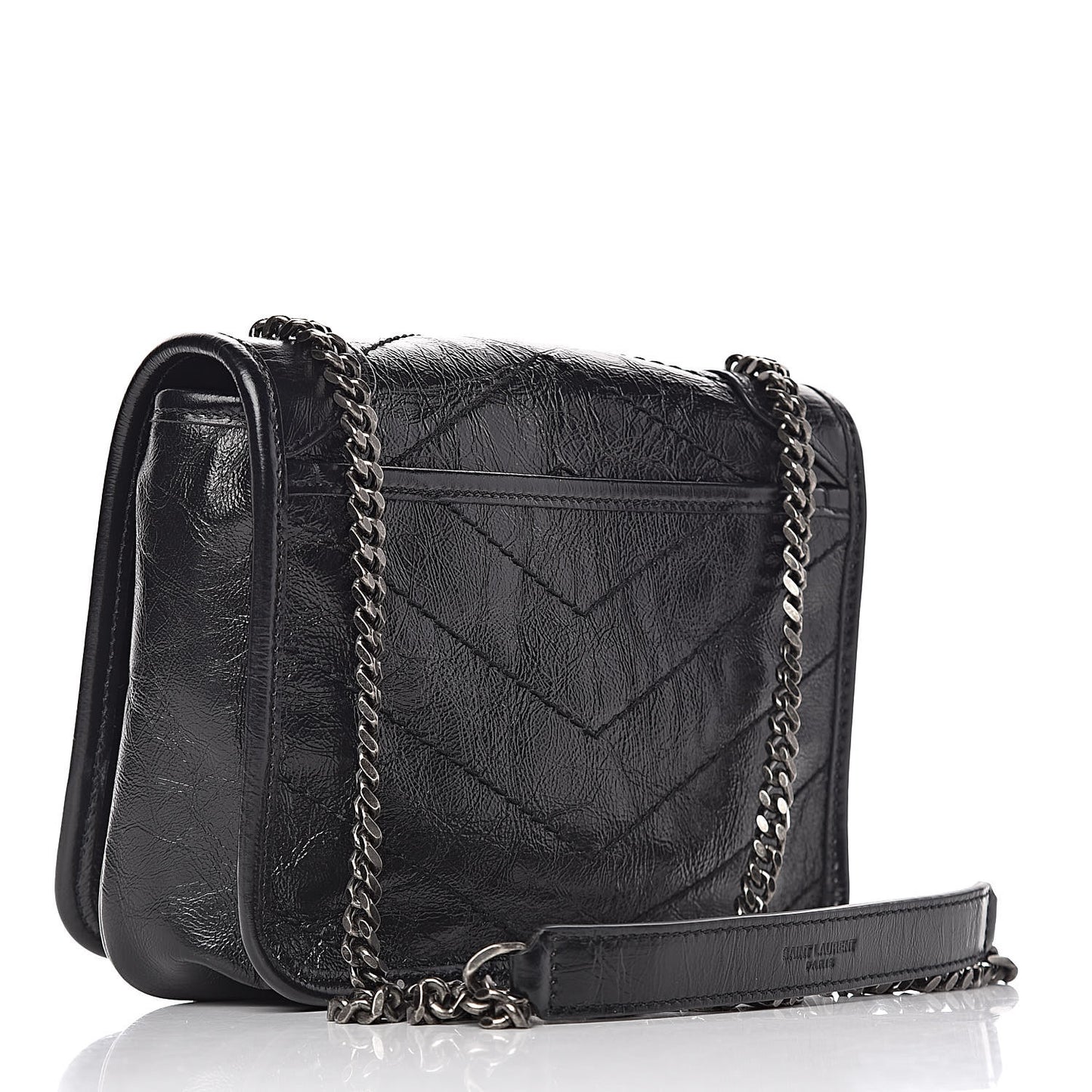 Crinkled Calfskin Matelasse Monogram Niki Chain Wallet Black