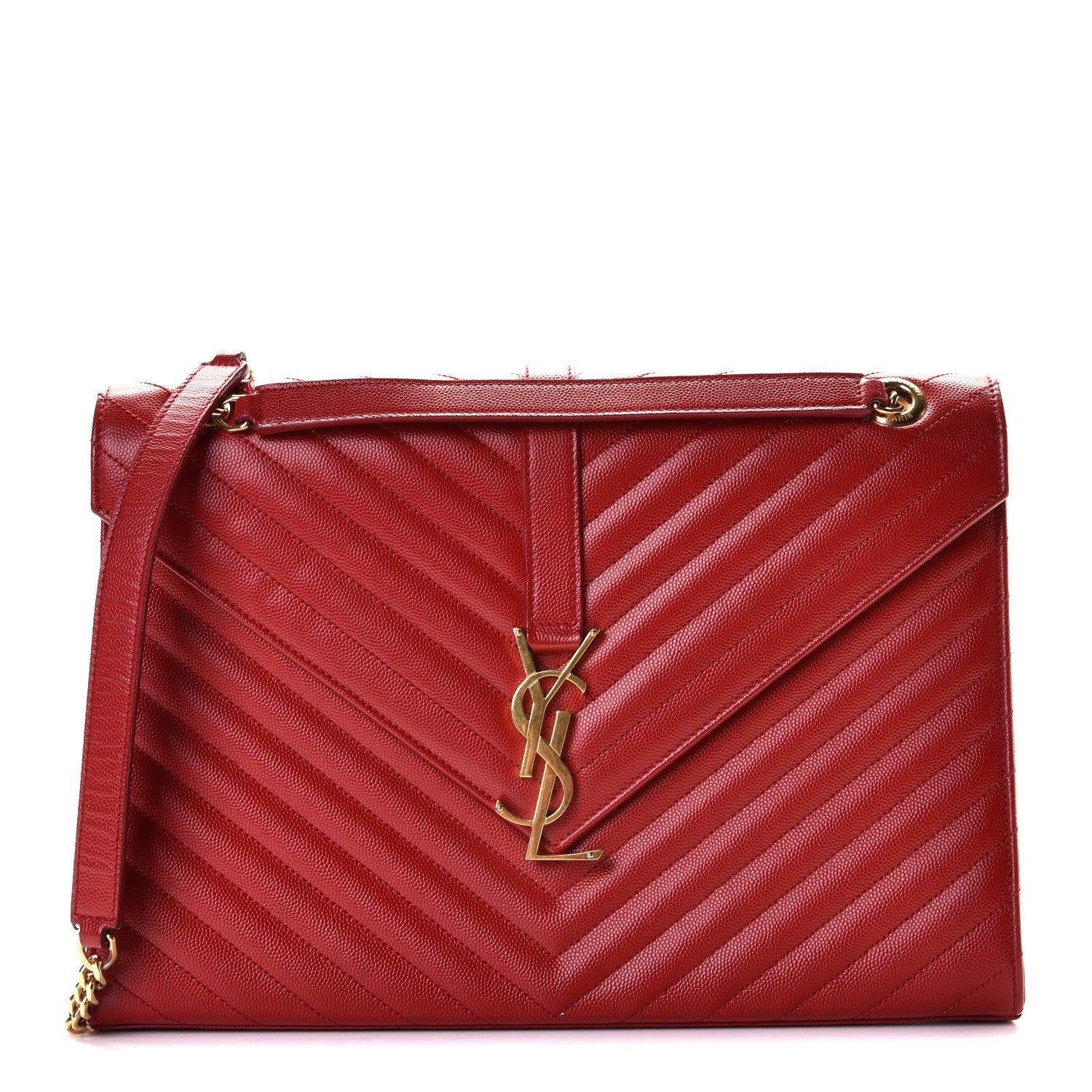 Saint Laurent Grain De Poudre Matelasse Chevron Large Monogram Satchel Lipstick Red 1 of 10