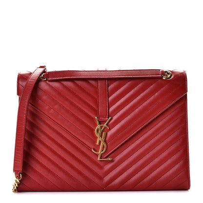 Saint Laurent Grain De Poudre Matelasse Chevron Large Monogram Satchel Lipstick Red 1 of 10