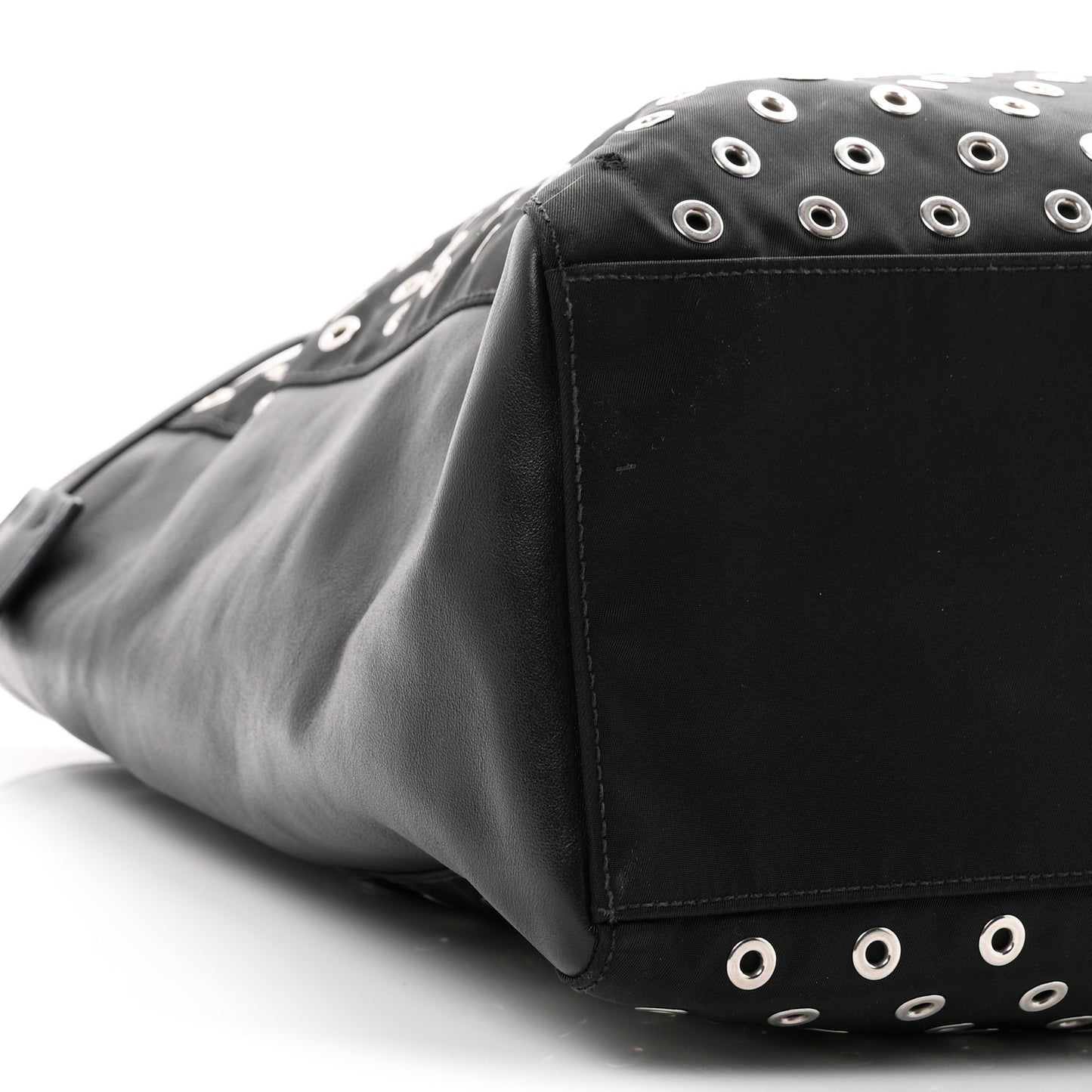 Tessuto Nylon Calfskin Grommet Tote Black