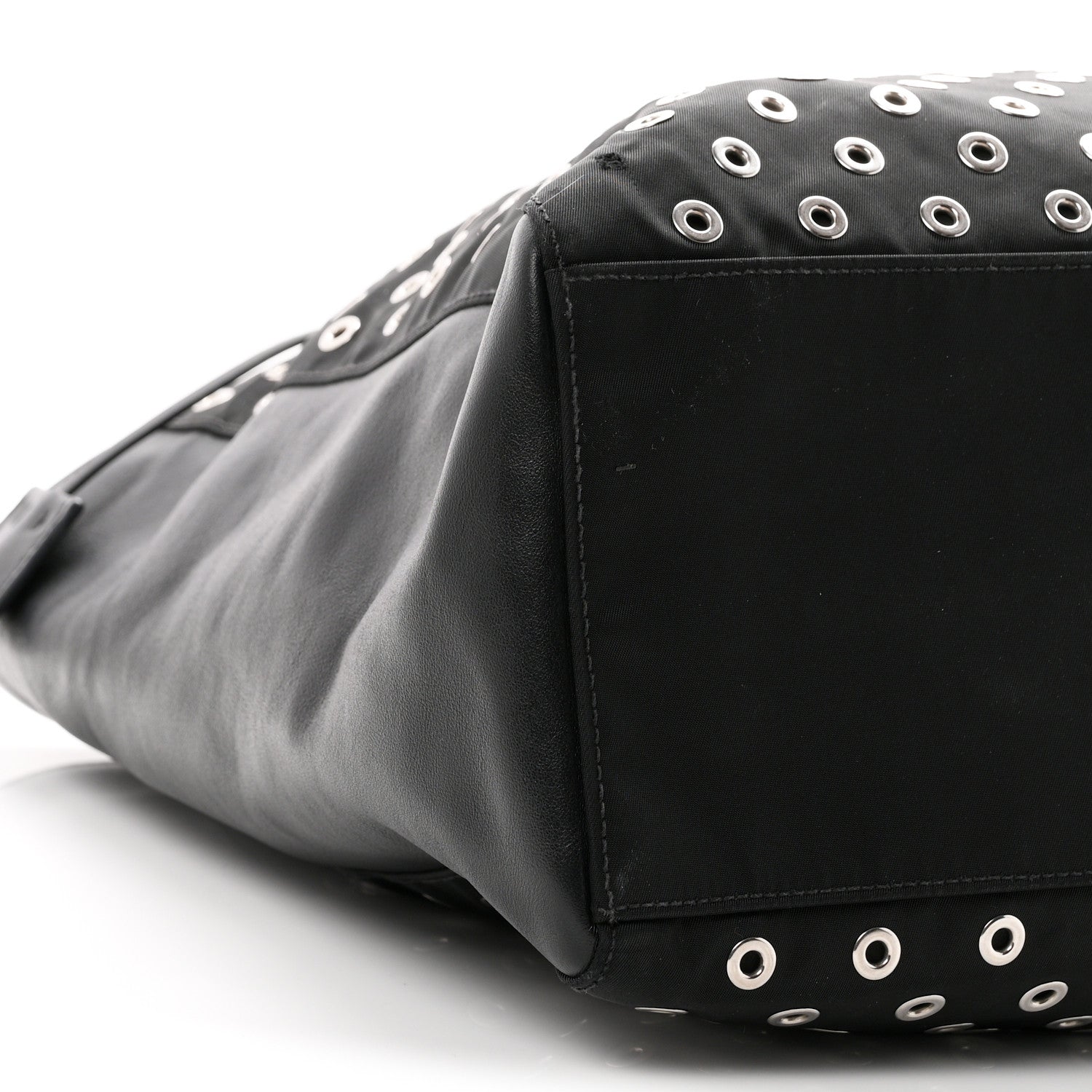 Prada Tessuto Nylon Calfskin Grommet Tote Black 8 of 9