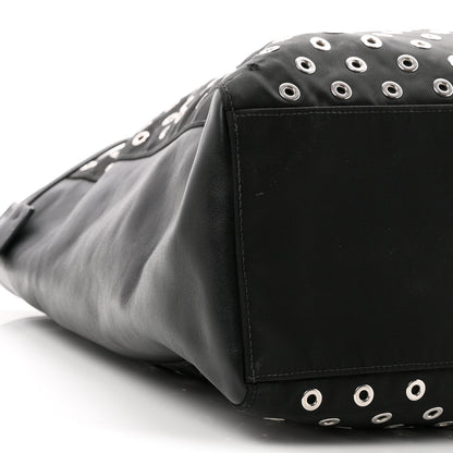 Prada Tessuto Nylon Calfskin Grommet Tote Black 8 of 9