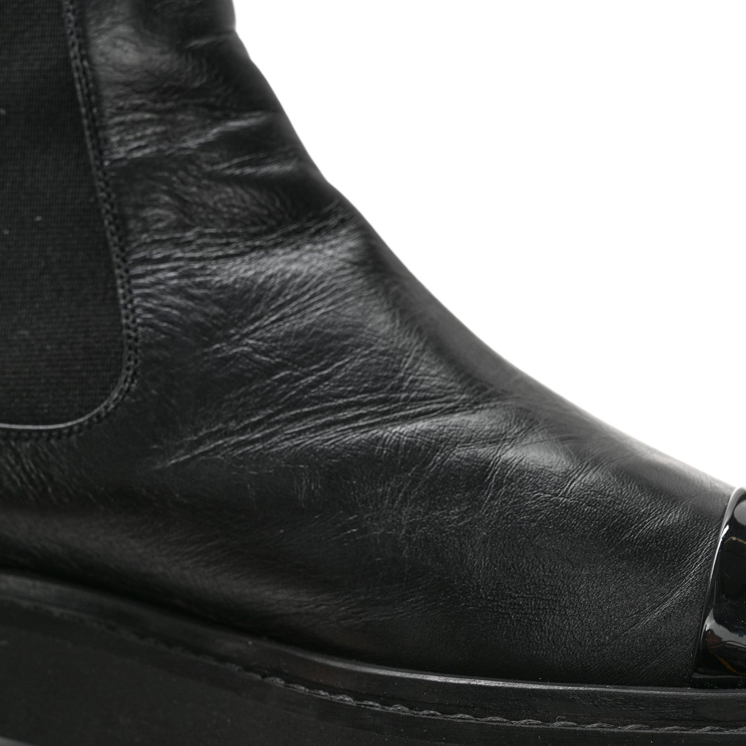 Chanel Crumpled Calfskin Patent Cap Toe Short Boots 36.5 Black 10 of 13