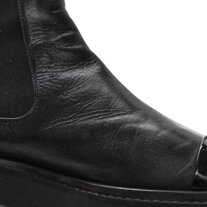Chanel Crumpled Calfskin Patent Cap Toe Short Boots 36.5 Black 10 of 13