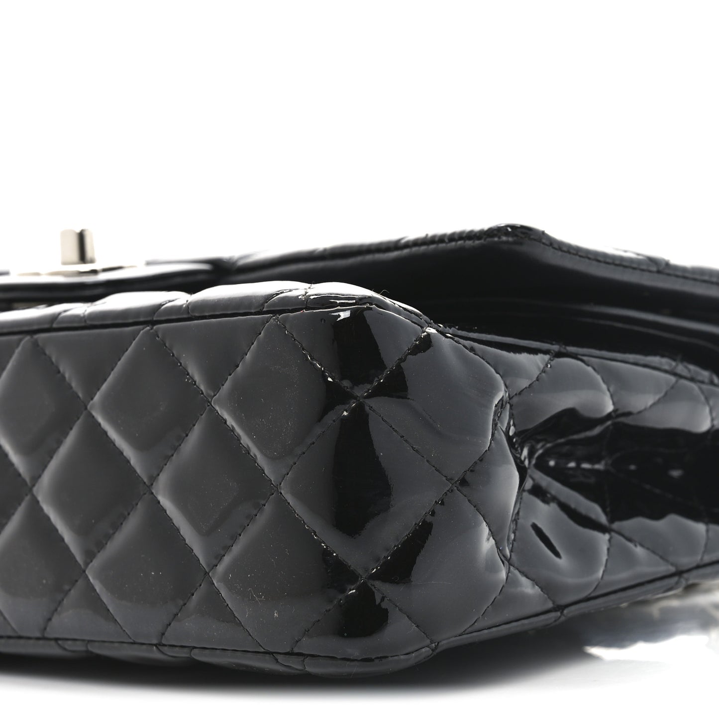 Patent Quilted Medium Double Flap Black