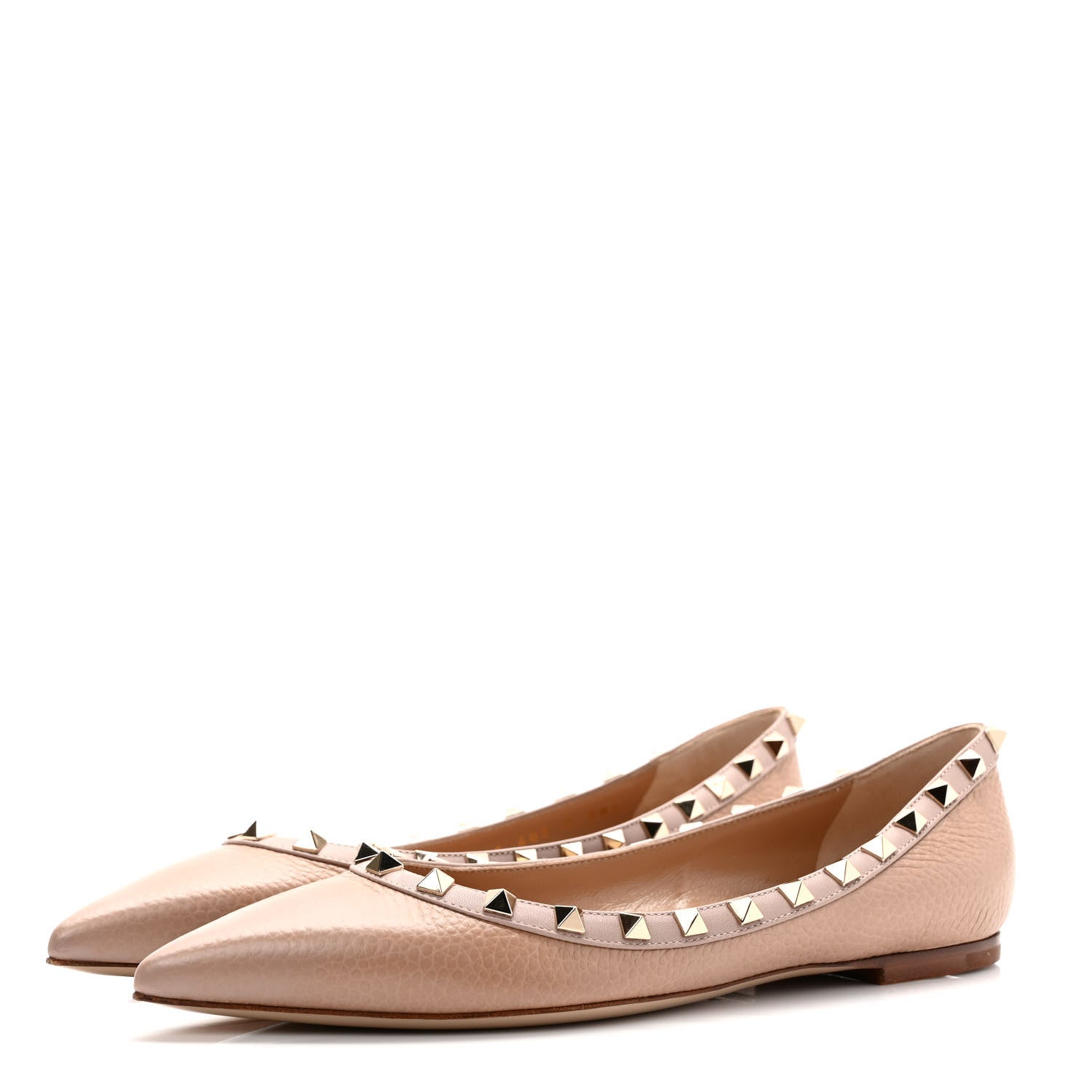 Valentino Garavani Pebbled Calfskin Rockstud Ballerina Flats 38.5 Poudre 3 of 8